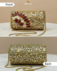 Midnight Reddish Kundan Clutch Bag