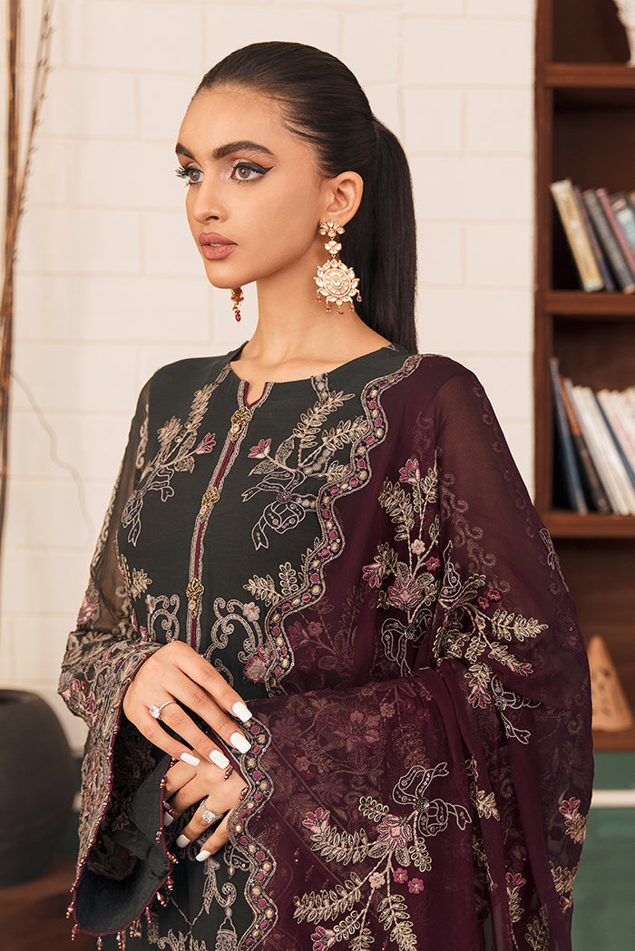 Flossie Unstitched 3 Piece Formals Executive Vol-05 Collection'2025-Crimson Charcoal Grey