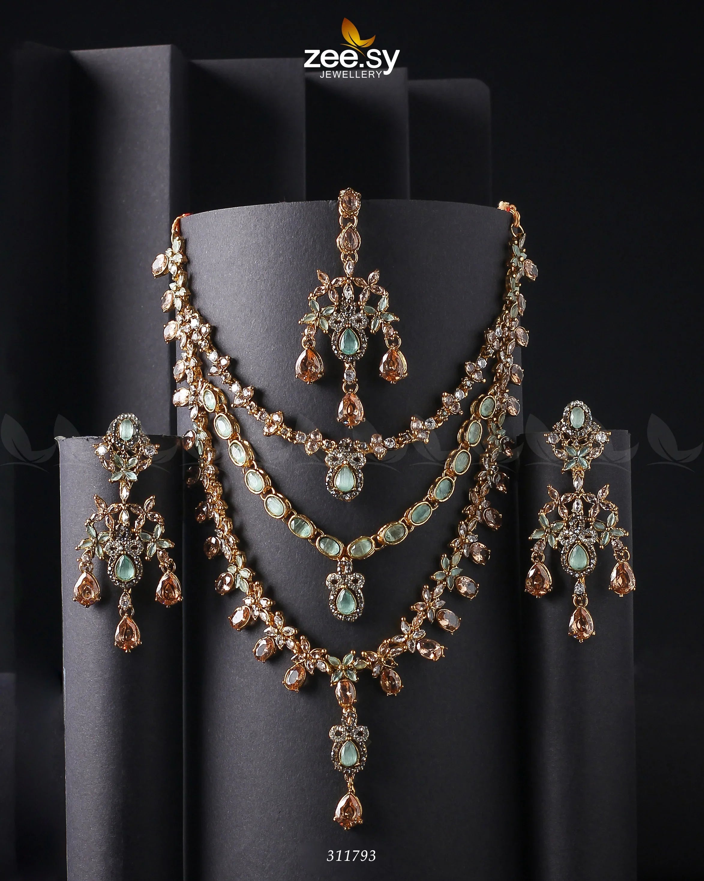 Sonya's Necklace Set Golden Mint Green - Zeesy Jewellery