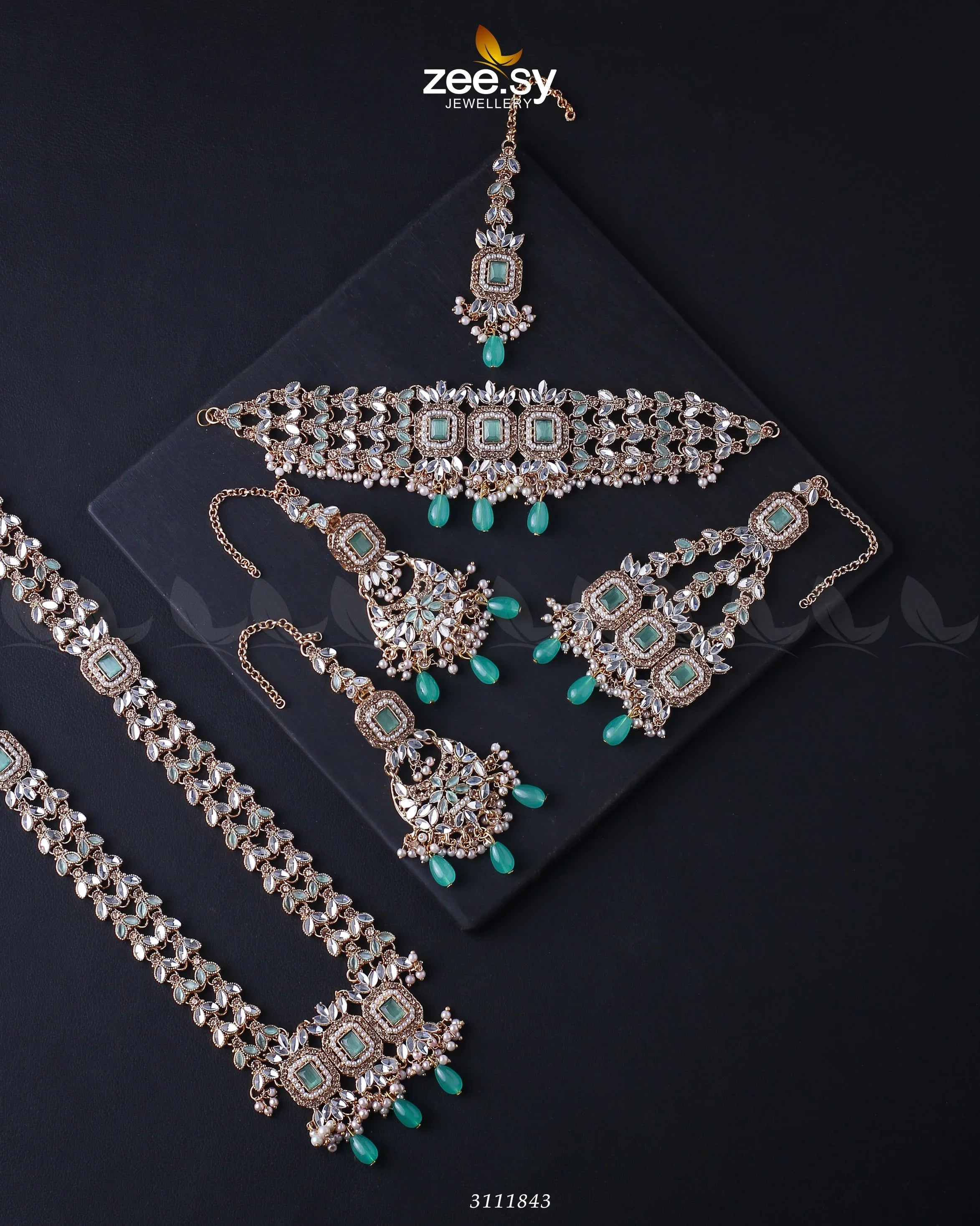 Anushka Bridal Set Golden Mint Green - Zeesy Jewellery