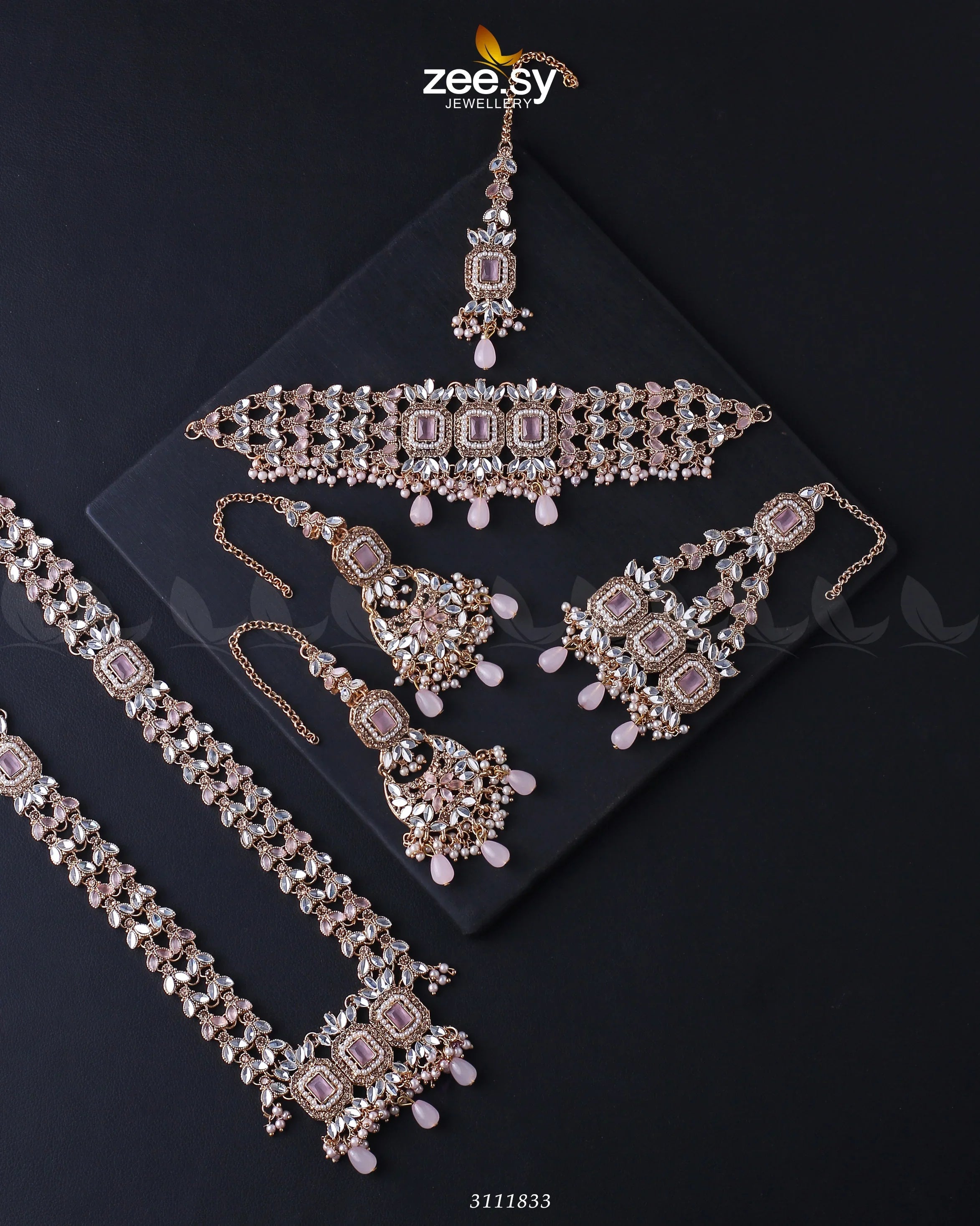 Anushka Bridal Set Golden Mint Pink - Zeesy Jewellery