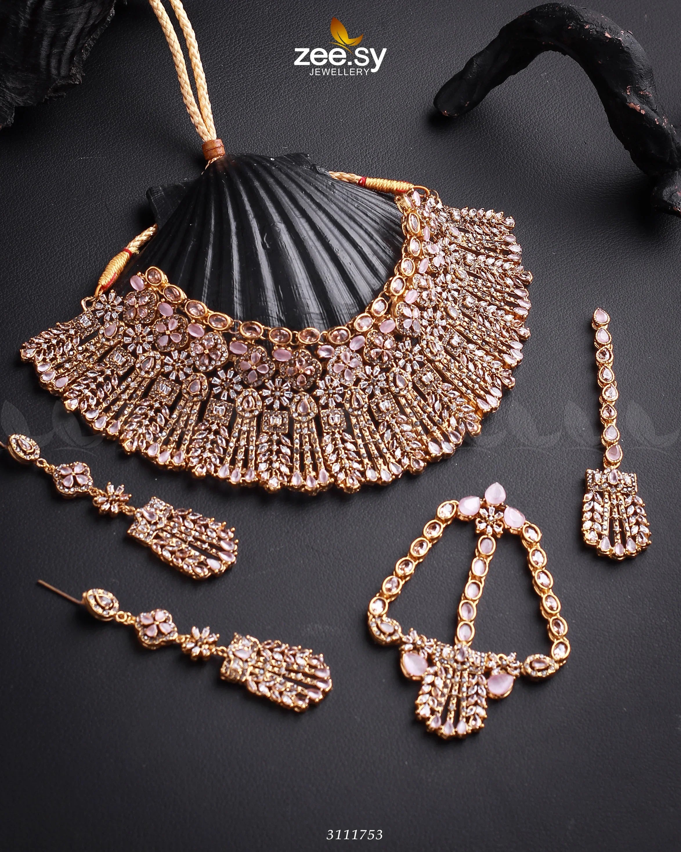 Momina Bridal Sets Golden Mint Pink - Zeesy Jewellery
