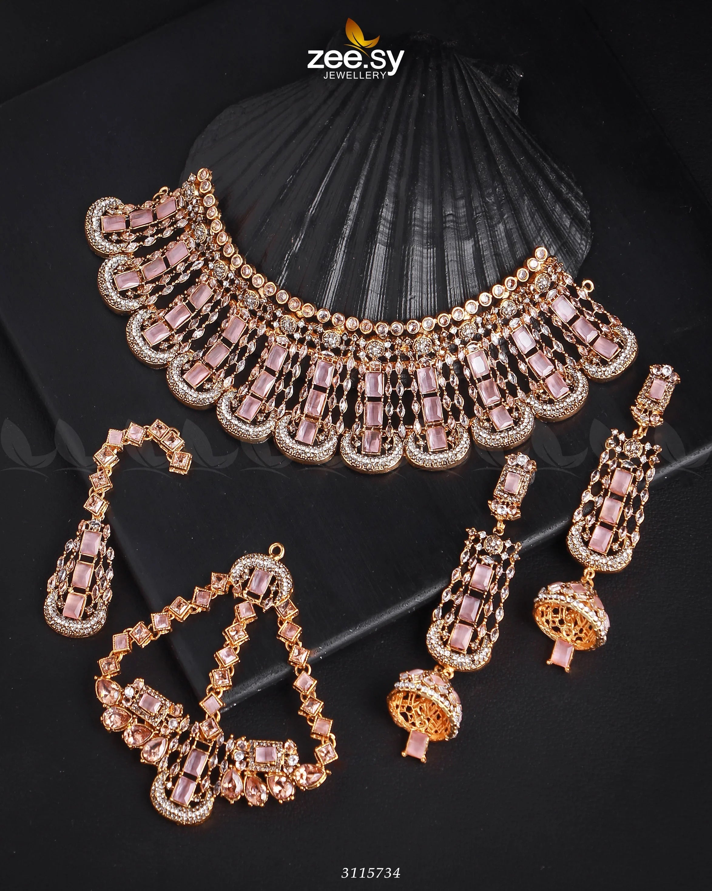 Ariana Bridal Sets Golden Mint Pink - Zeesy Jewellery