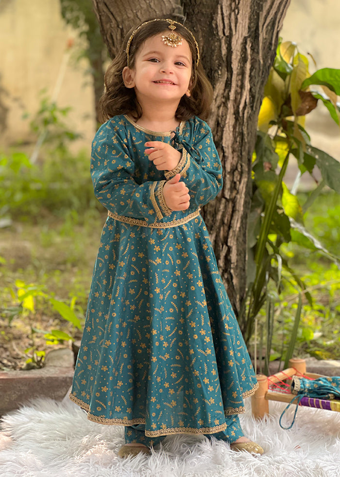 Modest Stitched 3 Piece Luxury Festive Kids Frock Collection'2025-Blue Ice