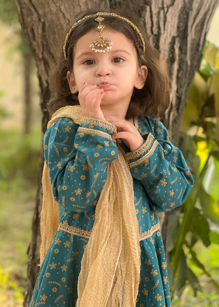 Modest Stitched 3 Piece Luxury Festive Kids Frock Collection'2025-Blue Ice