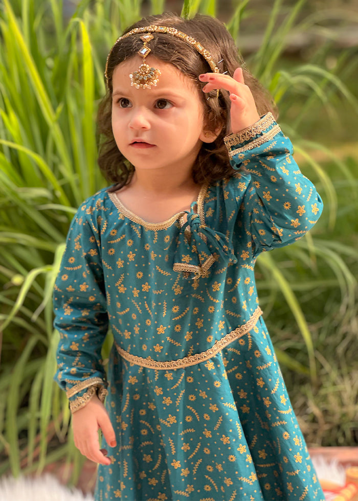 Modest Stitched 3 Piece Luxury Festive Kids Frock Collection'2025-Blue Ice