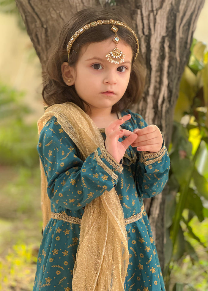Modest Stitched 3 Piece Luxury Festive Kids Frock Collection'2025-Blue Ice