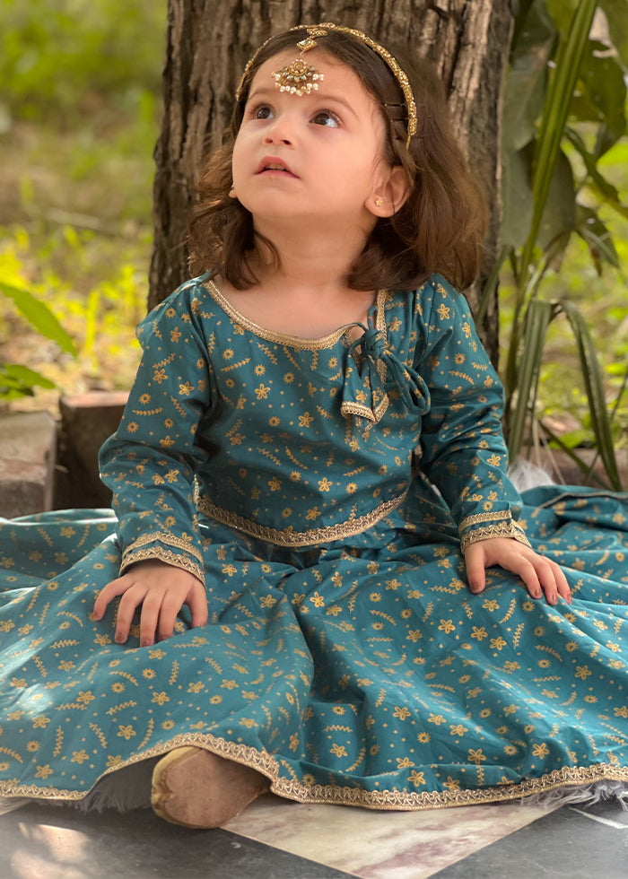 Modest Stitched 3 Piece Luxury Festive Kids Frock Collection'2025-Blue Ice