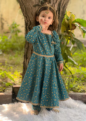 Modest Stitched 3 Piece Luxury Festive Kids Frock Collection'2025-Blue Ice