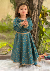 Modest Stitched 3 Piece Luxury Festive Kids Frock Collection'2025-Blue Ice
