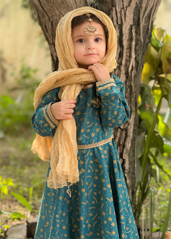 Modest Stitched 3 Piece Luxury Festive Kids Frock Collection'2025-Blue Ice