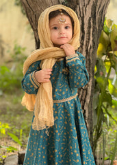 Modest Stitched 3 Piece Luxury Festive Kids Frock Collection'2025-Blue Ice
