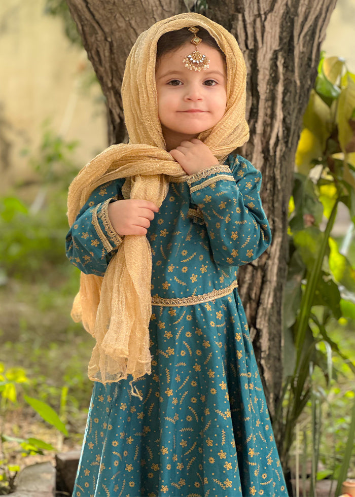 Modest Stitched 3 Piece Luxury Festive Kids Frock Collection'2025-Blue Ice