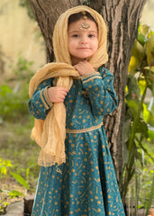 Modest Stitched 3 Piece Luxury Festive Kids Frock Collection'2025-Blue Ice