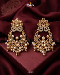 Zeesy-Moon Pearl Stone Chandbali Earrings