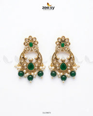 Zeesy-Moon Pearl Stone Chandbali Earrings