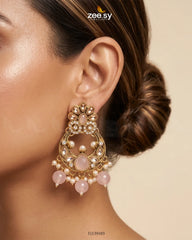 Zeesy-Moon Pearl Stone Chandbali Earrings
