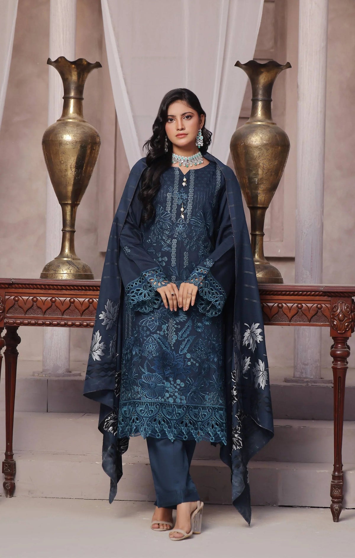 Dressline Semi Stitched 3 Pcs Emb Viscose Zari Collection