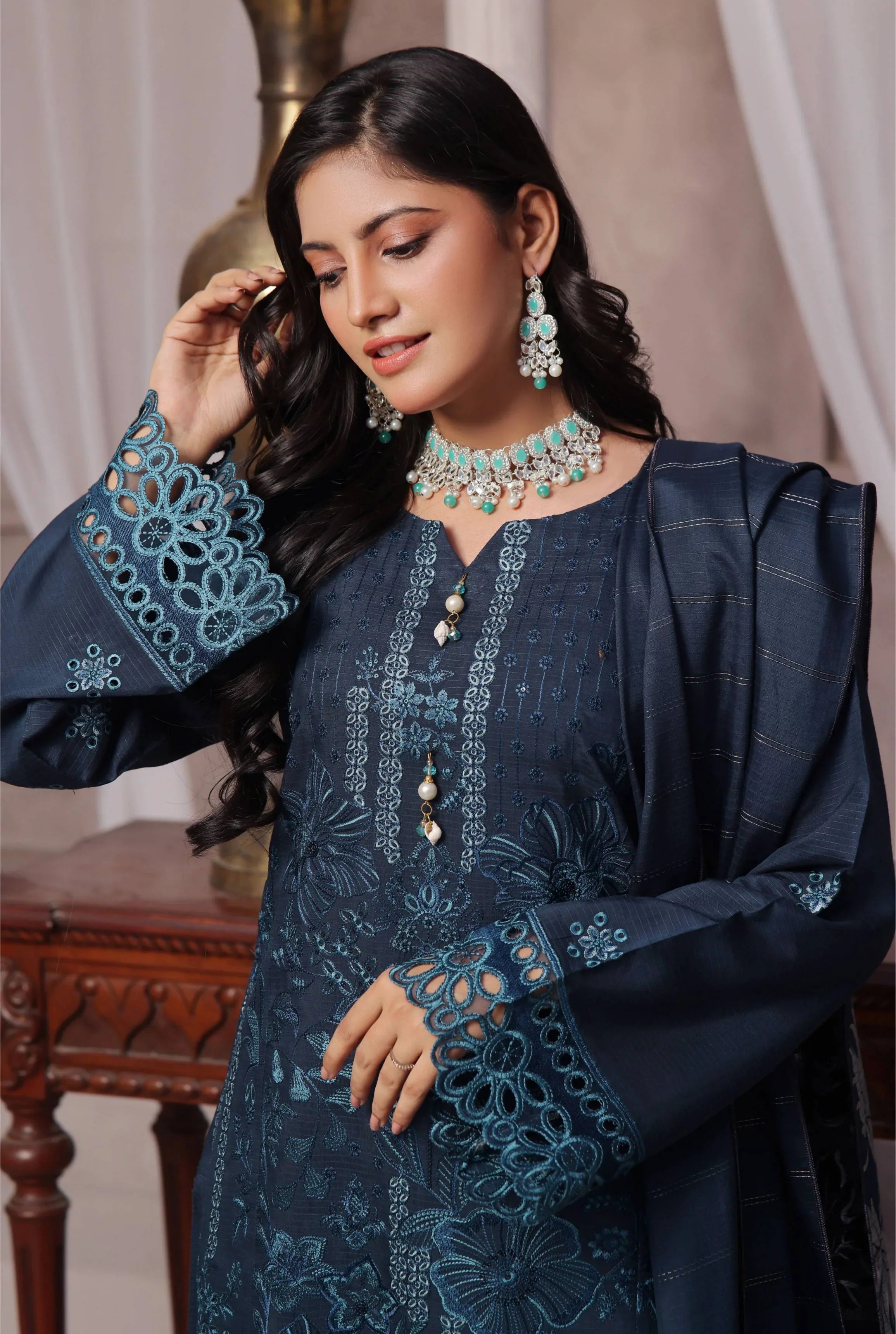 Dressline Semi Stitched 3 Pcs Emb Viscose Zari Collection