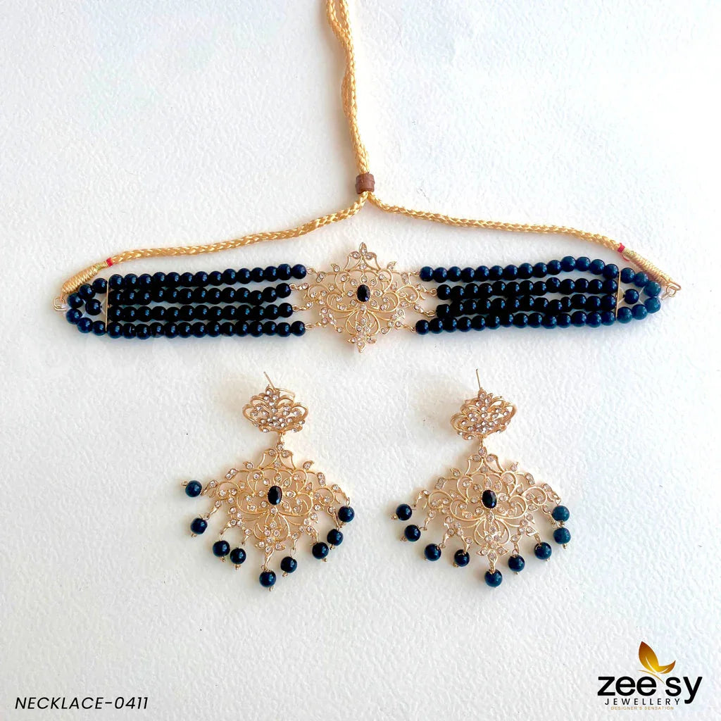 NECKLACE-0411 Black - Zeesy Jewellery