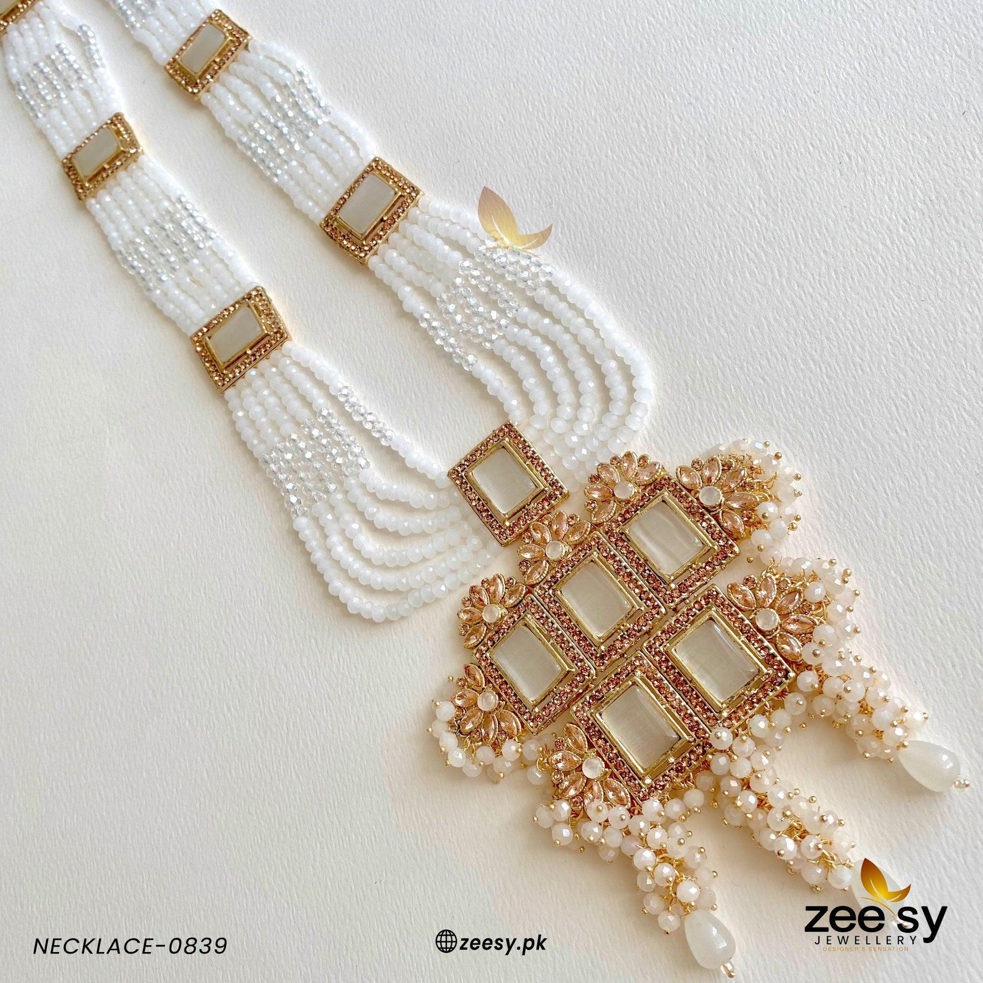 MALLA NECKLACE-0839 Golden White - Zeesy Jewellery