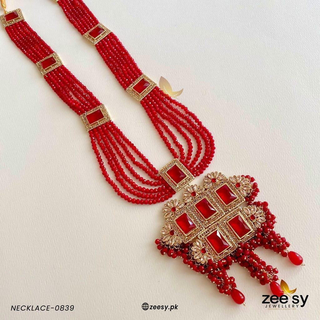 MALLA NECKLACE-0839 Red - Zeesy Jewellery