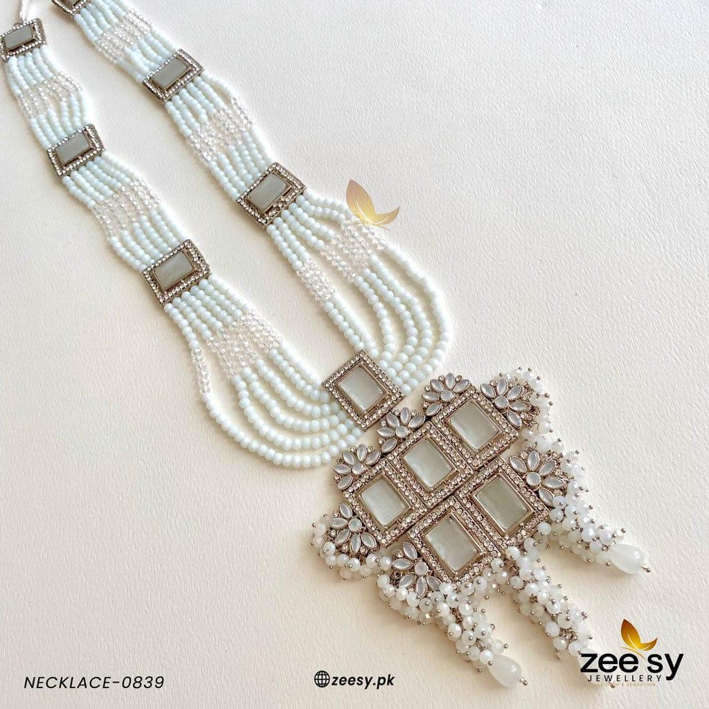 MALLA NECKLACE-0839 Silver White - Zeesy Jewellery