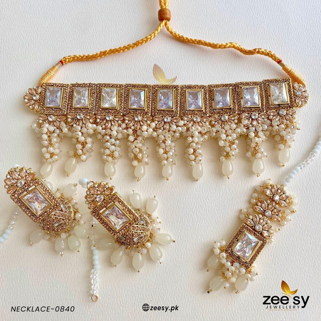 NECKLACE-0840 Golden White - Zeesy Jewellery