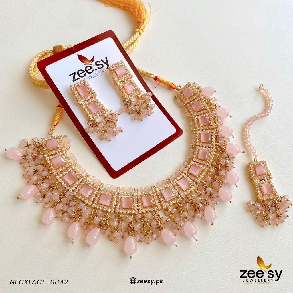 NECKLACE-0842 Pink - Zeesy Jewellery