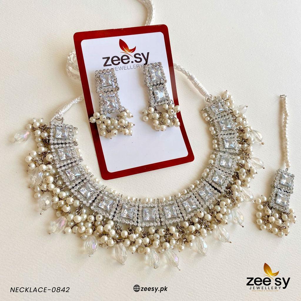 NECKLACE-0842 Silver Pearl - Zeesy Jewellery