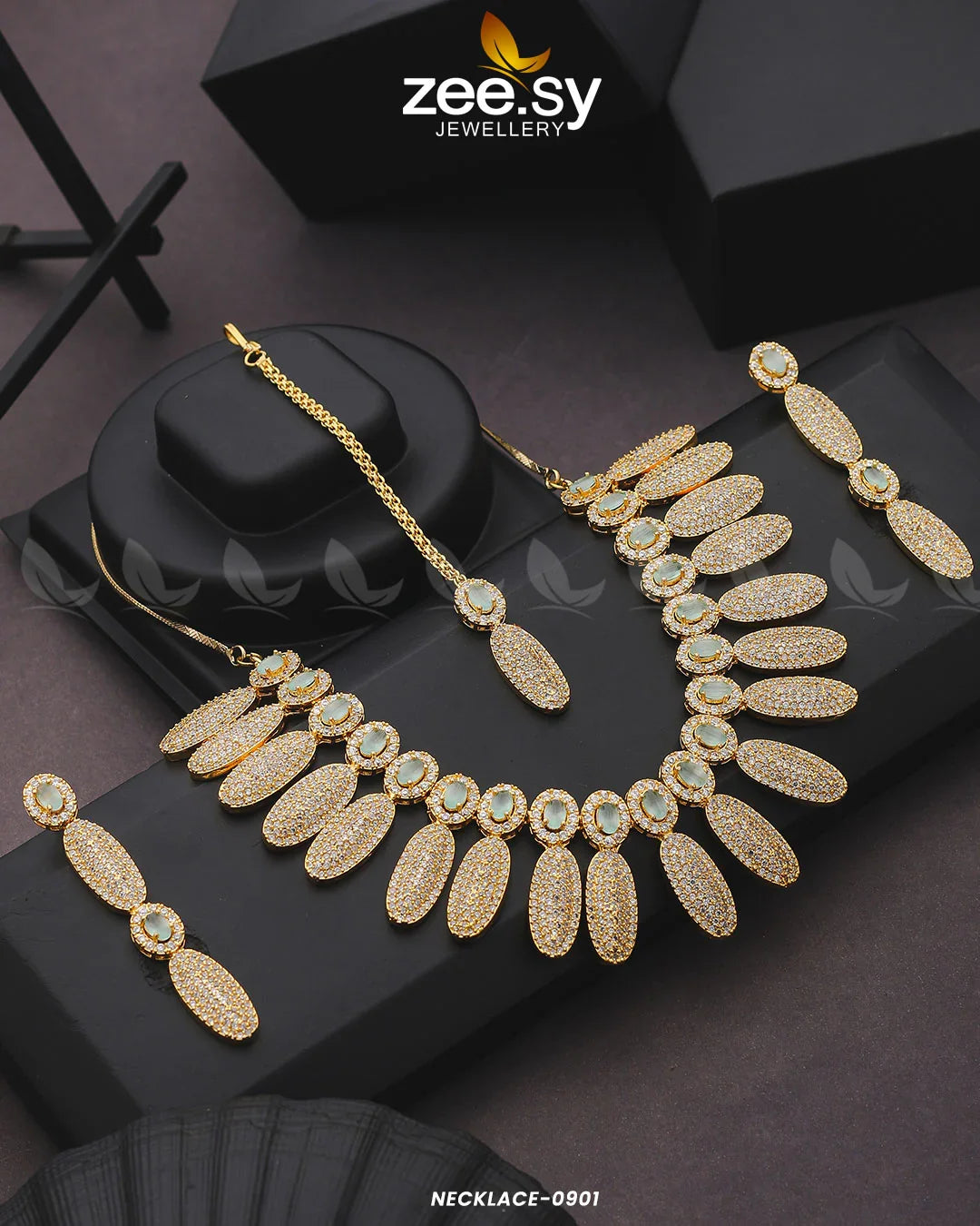 NECKLACE-0901 Golden Green - Zeesy Jewellery