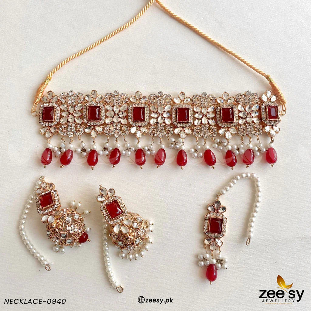 NECKLACE SET-0940 Golden Red - Zeesy Jewellery