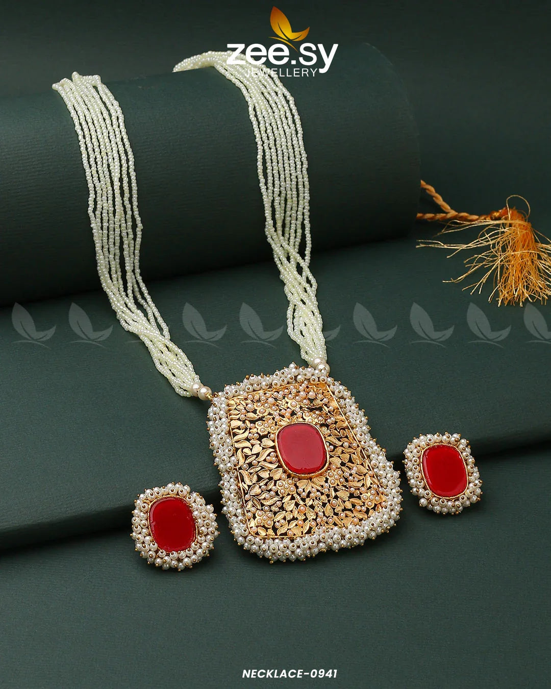 Gajra Pearl Malla Red - Zeesy Jewellery