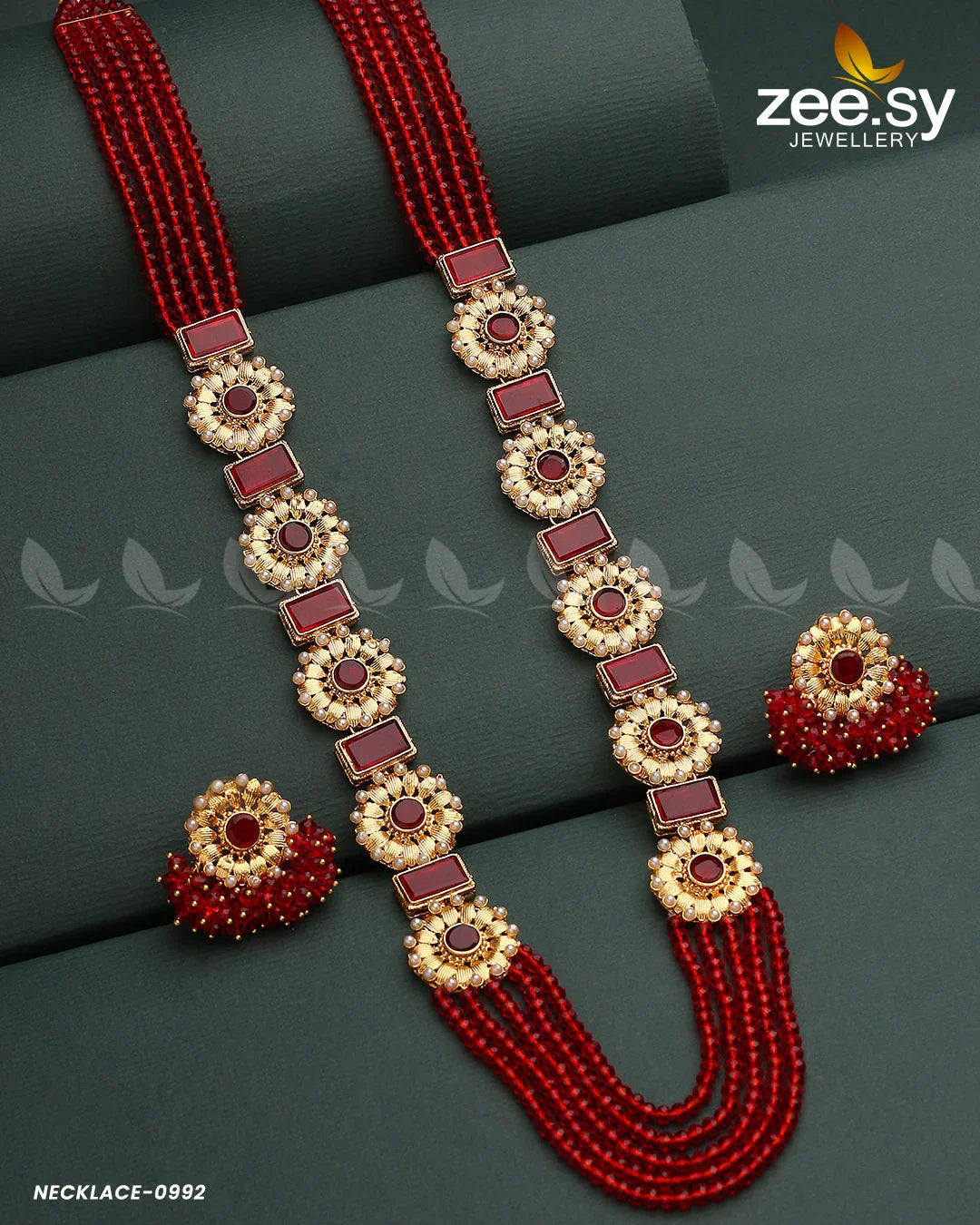MALLA NECKLACE-0944 Red - Zeesy Jewellery