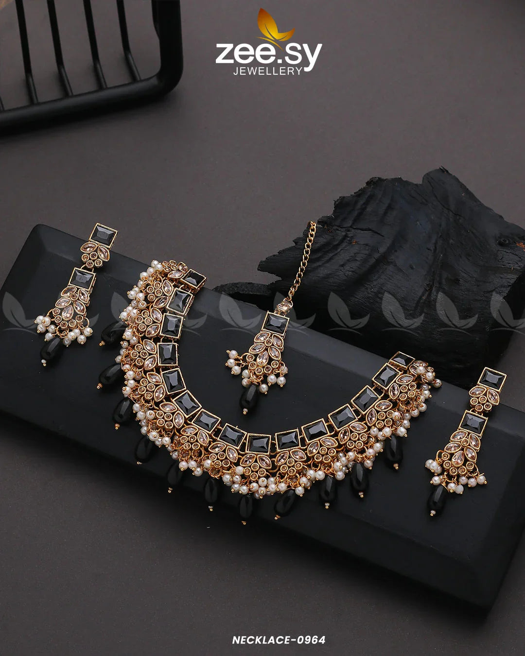NECKLACE-0964 Black - Zeesy Jewellery