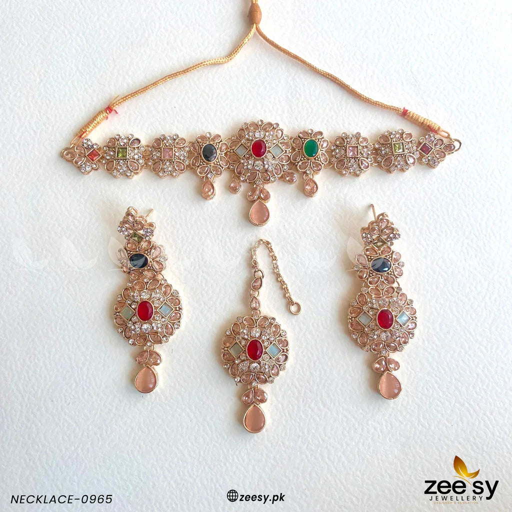 NECKLACE-0965 Golden Multi - Zeesy Jewellery
