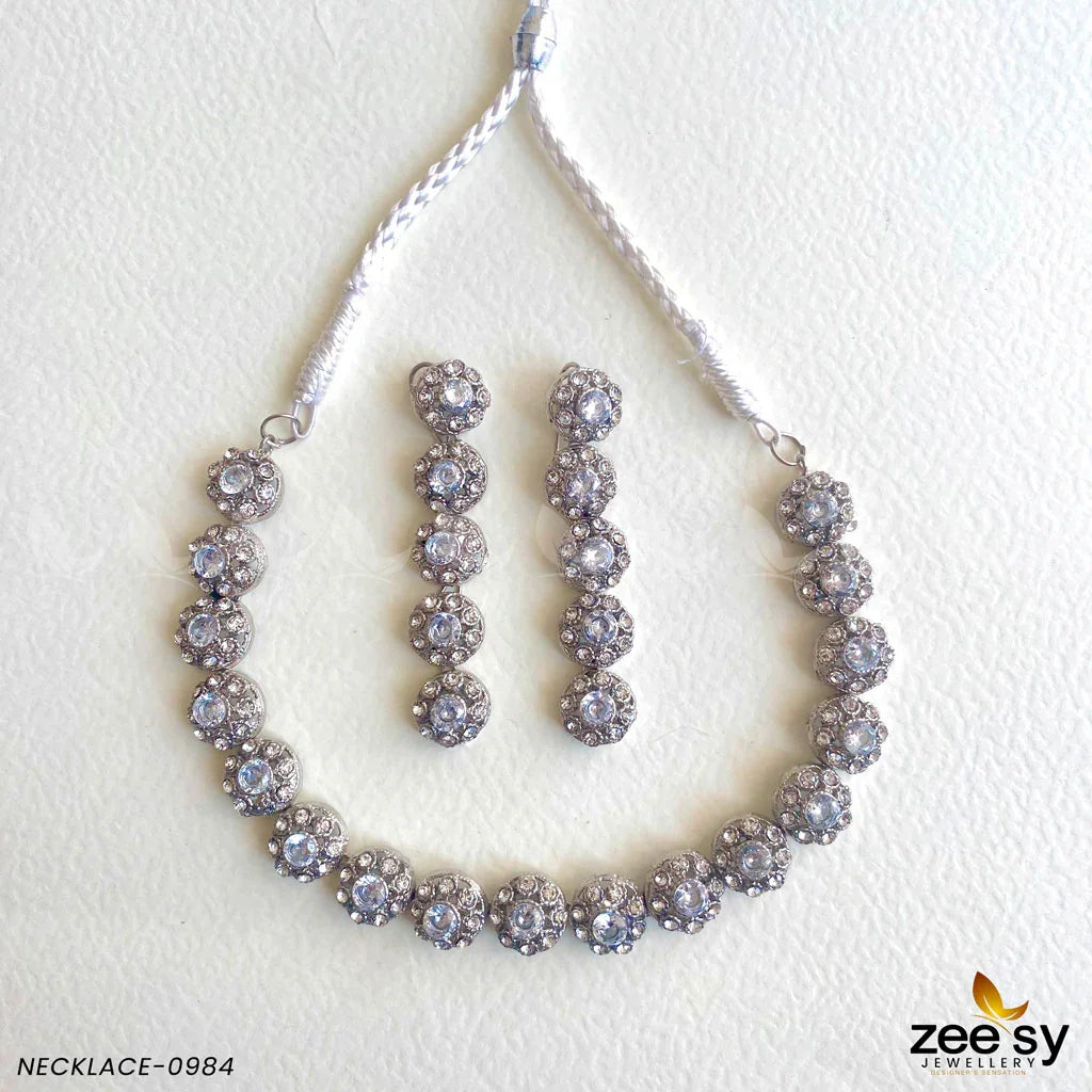 NECKLACE-0985 Silver White - Zeesy Jewellery
