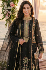 Noorma Kaamal Stitched 3 Piece Emb Raw Silk Suit-NK-RSE-06