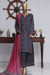 Bin Saeed Exclusive Printed Lawn With Farshi Shalwar Vol-04 Suit-NSM-2152-N.Blue