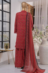 Bin Saeed Exclusive Printed Lawn With Farshi Shalwar Vol-03 Suit-NSM-2145-Red