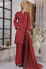 Bin Saeed Exclusive Printed Lawn With Farshi Shalwar Vol-03 Suit-NSM-2145-Red