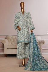 Bin Saeed Stitched 3 Piece Exc Printed Lawn With Farshi Shalwar Suit-NSM-2057-Sky Blue
