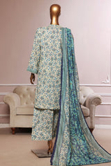 Bin Saeed Stitched 3 Piece Exc Printed Lawn With Farshi Shalwar Suit-NSM-2057-Sky Blue