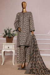 Bin Saeed Stitched 3 Piece Exc Printed Lawn With Farshi Shalwar Suit-NSM-2059-Beige