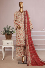 Bin Saeed Stitched 3 Piece Exc Printed Lawn With Farshi Shalwar Suit-NSM-2060-Cream