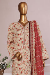 Bin Saeed Stitched 3 Piece Exc Printed Lawn With Farshi Shalwar Suit-NSM-2060-Cream