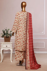 Bin Saeed Stitched 3 Piece Exc Printed Lawn With Farshi Shalwar Suit-NSM-2060-Cream