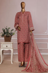 Bin Saeed Stitched 3 Piece Exc Printed Lawn With Farshi Shalwar Suit-NSM-2061-Mauve