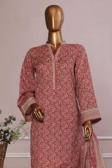 Bin Saeed Stitched 3 Piece Exc Printed Lawn With Farshi Shalwar Suit-NSM-2061-Mauve
