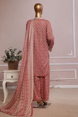 Bin Saeed Stitched 3 Piece Exc Printed Lawn With Farshi Shalwar Suit-NSM-2061-Mauve